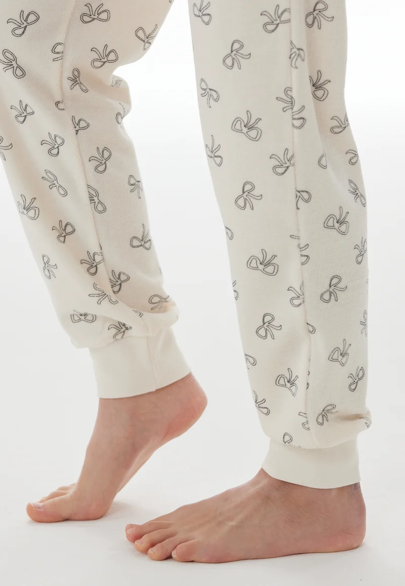 Schlafanzug mit Bündchen Weiss gemustert - Nightwear