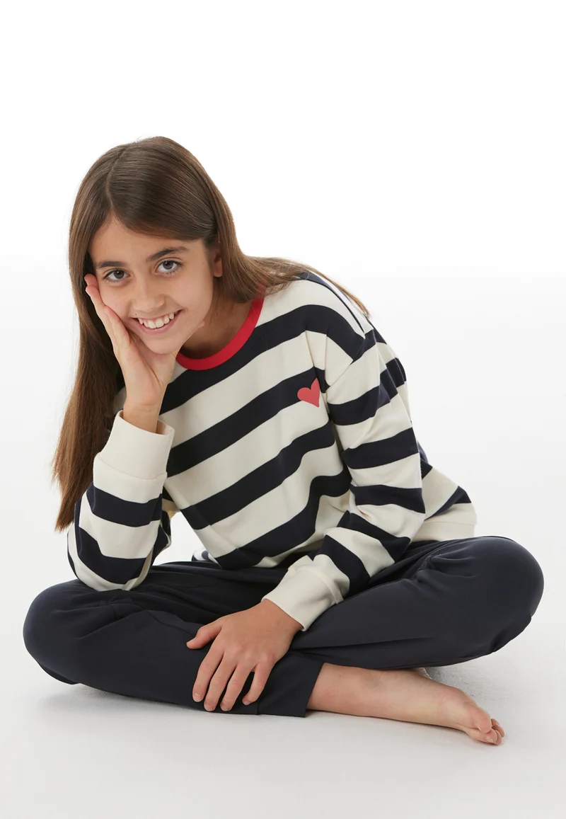 Schlafanzug mit Bündchen Dunkelblau/Weiss gestreift - Nightwear