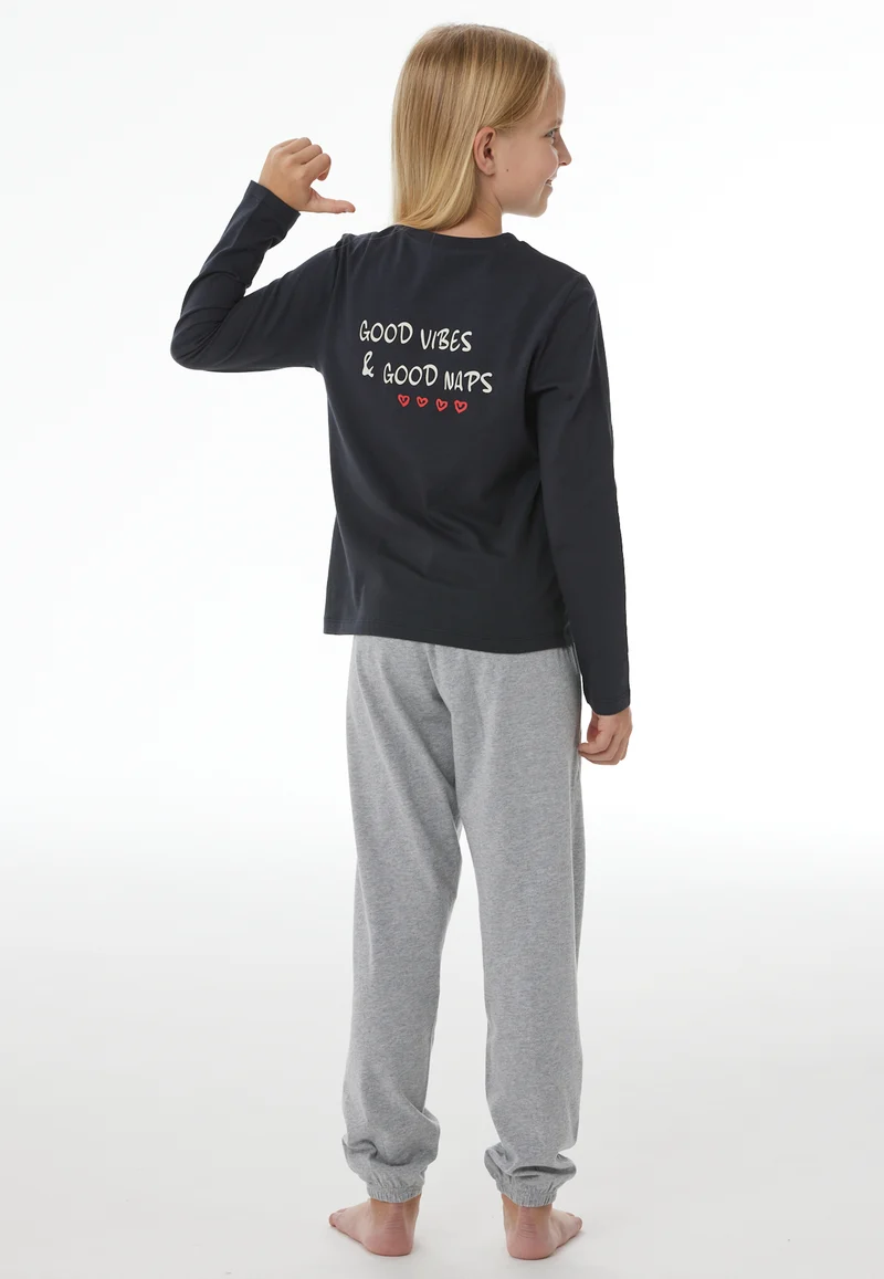Schlafanzug mit Bündchen Dunkelblau/Grau - Nightwear