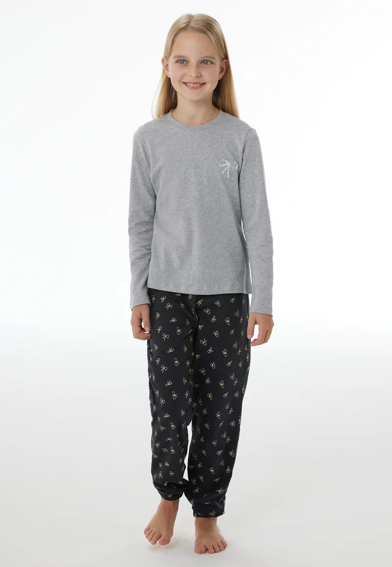 Schlafanzug mit Bündchen Grau/Dunkelblau gemustert - Nightwear