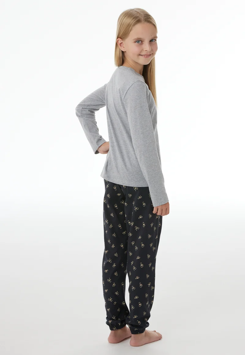 Schlafanzug mit Bündchen Grau/Dunkelblau gemustert - Nightwear