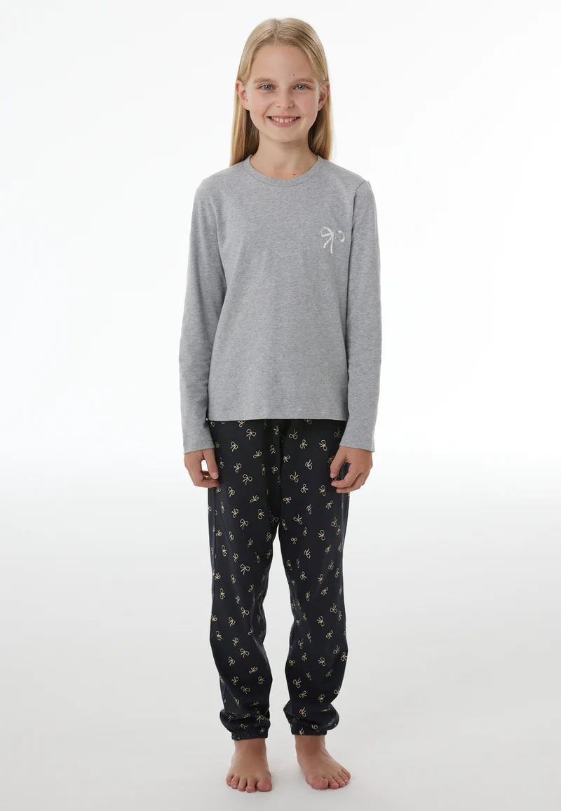 Schlafanzug mit Bündchen Grau/Dunkelblau gemustert - Nightwear