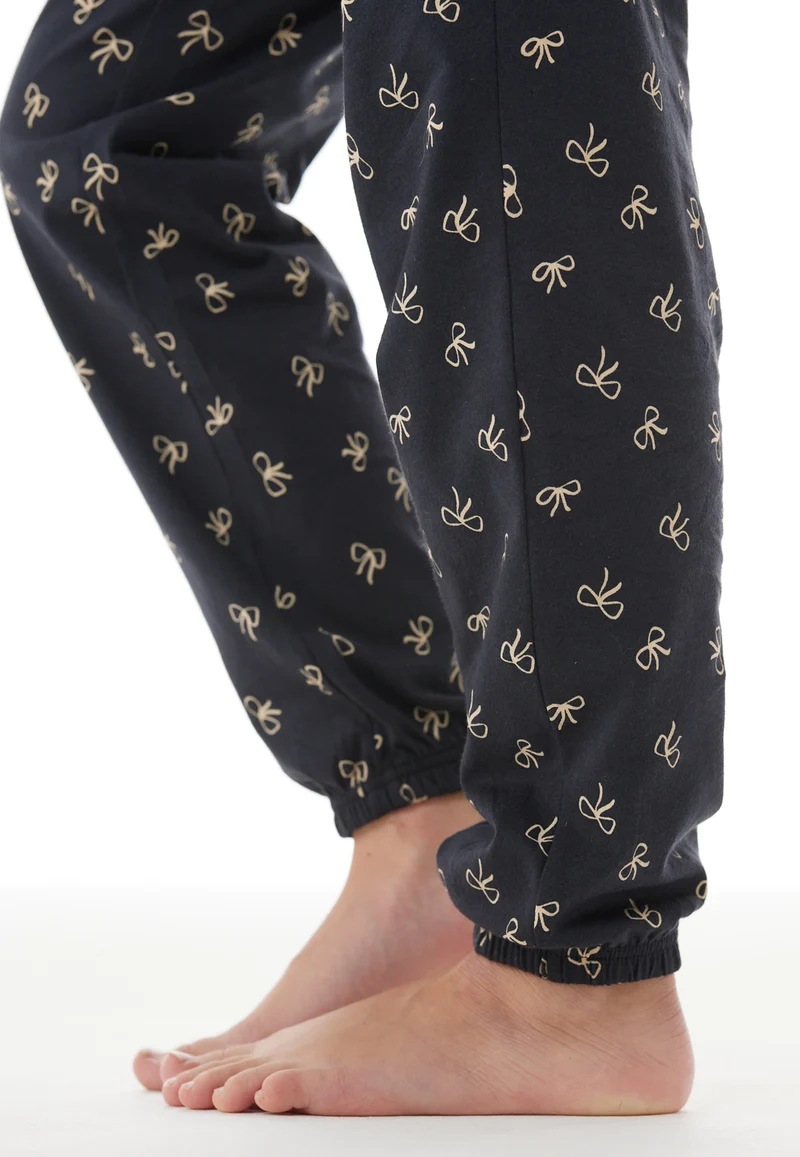 Schlafanzug mit Bündchen Grau/Dunkelblau gemustert - Nightwear
