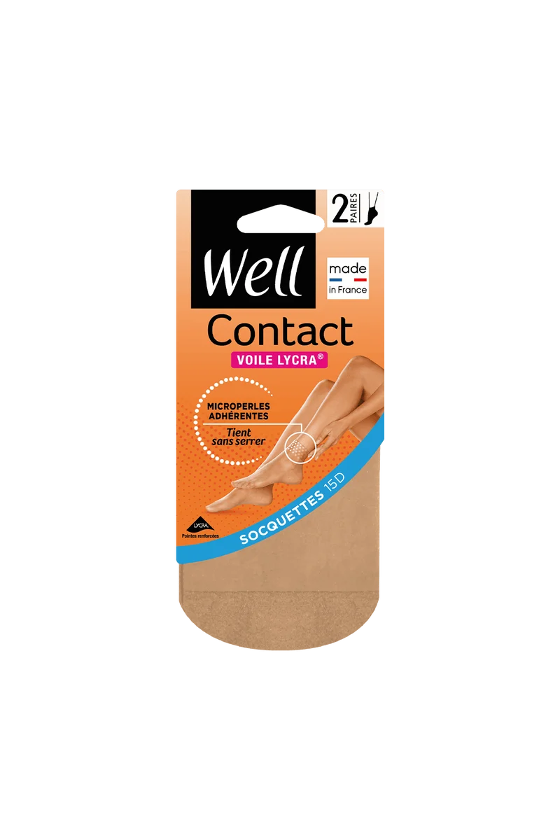 Lot de 2 paires de Socquettes Transparentes 15D Contact Voile Lycra - Sable