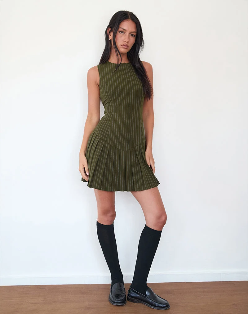 Mini robe Semasa à rayures kaki