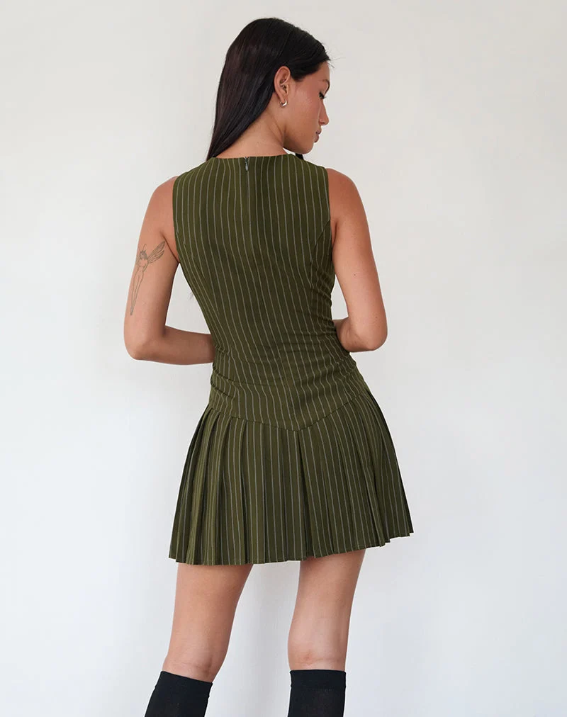 Mini robe Semasa à rayures kaki