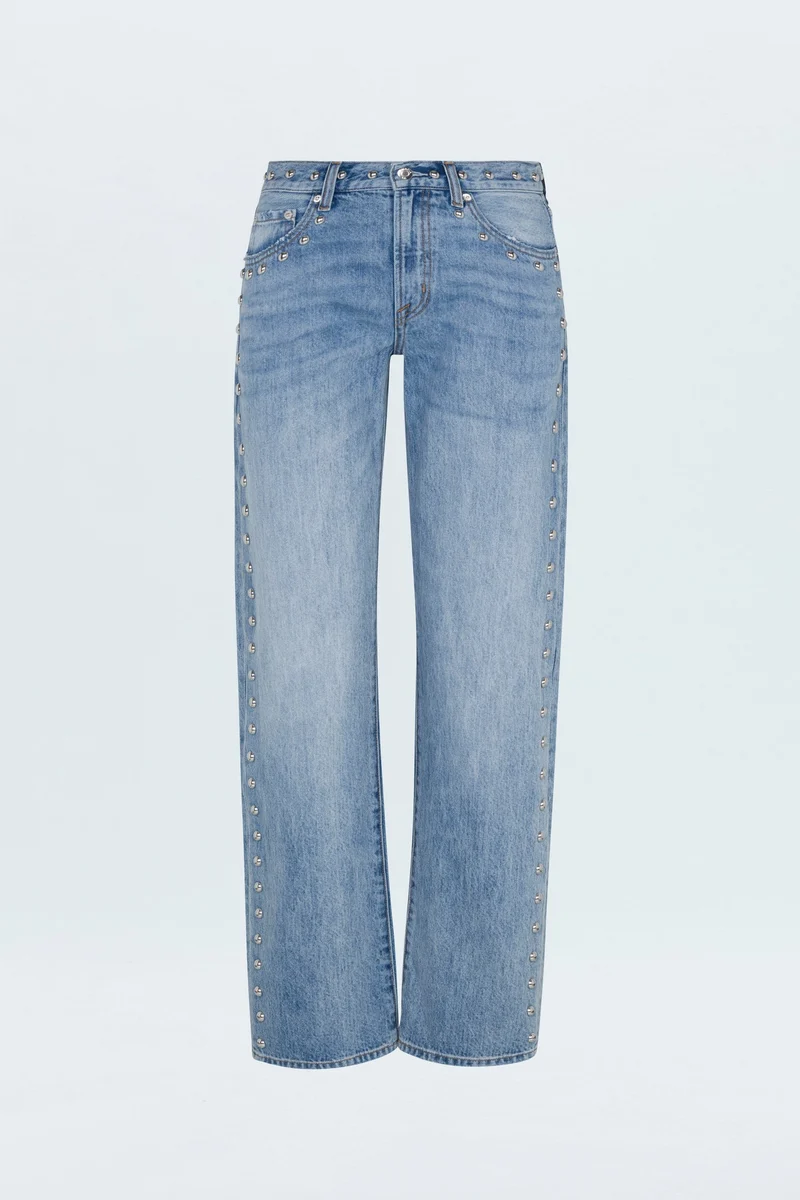 Jeans droit arqué avec clous décoratifs Lexi