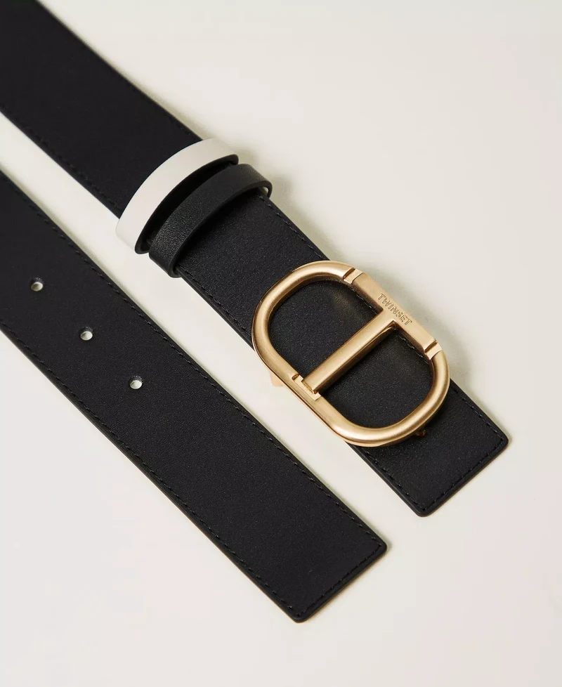 Ceinture en cuir réversible noir et blanc 1,5"