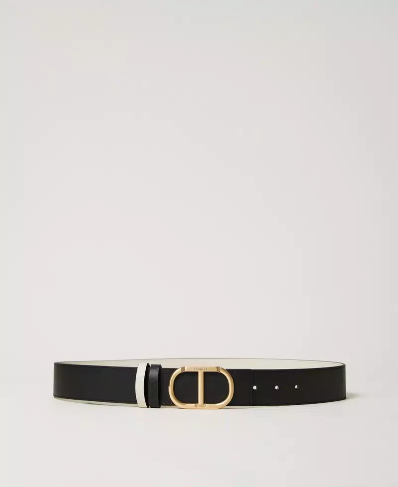 Ceinture en cuir réversible noir et blanc 1,5"