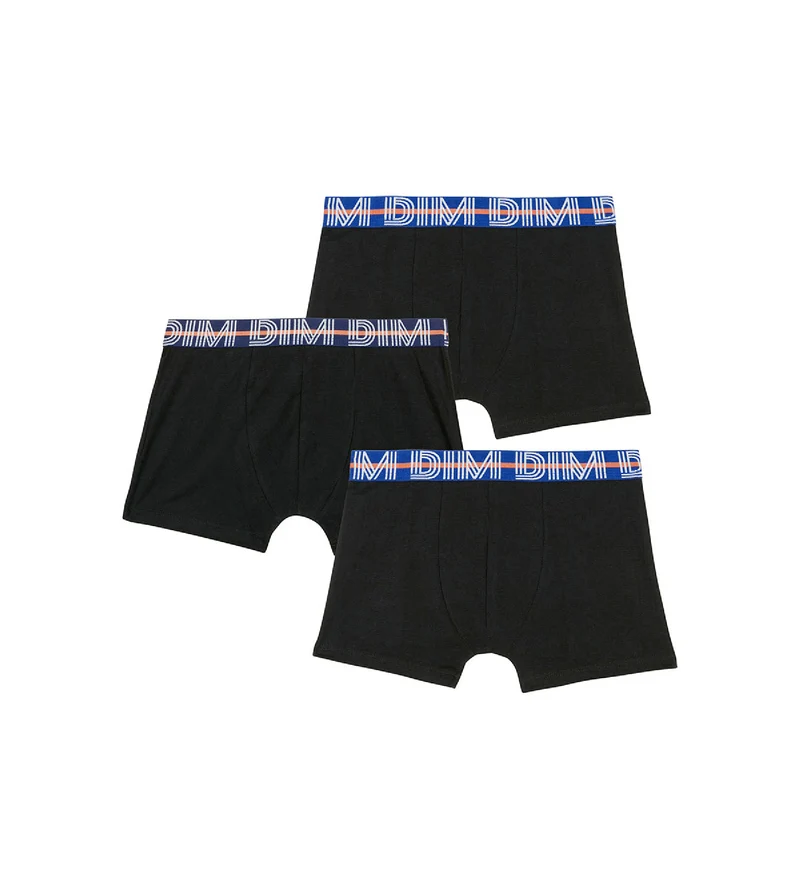 Lot de 3 boxers garçon coton stretch ceinture contrastée Noir EcoDim