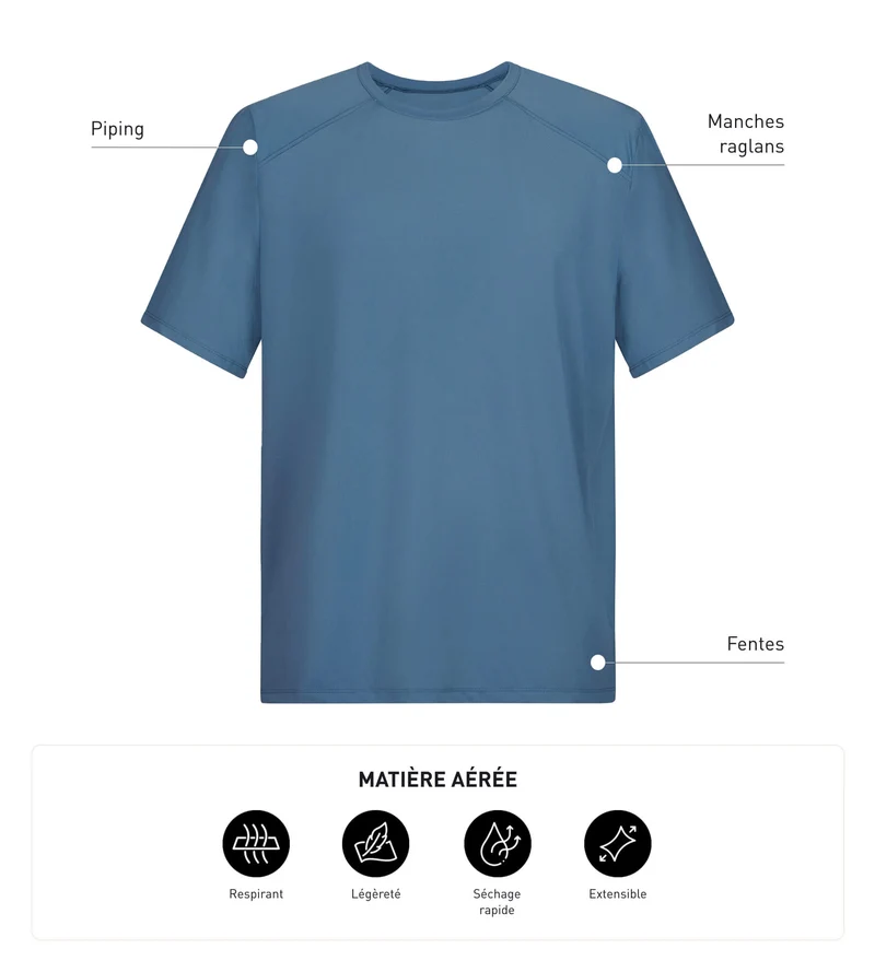 T-shirt de sport homme en matière aérée Bleu Jean Dim Move
