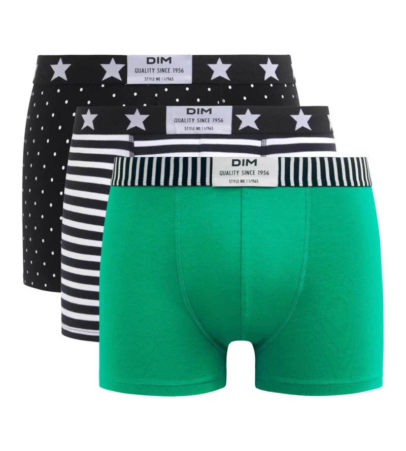 Lot de 3 boxers homme coton stretch à imprimés pois rayures Dim Vibes