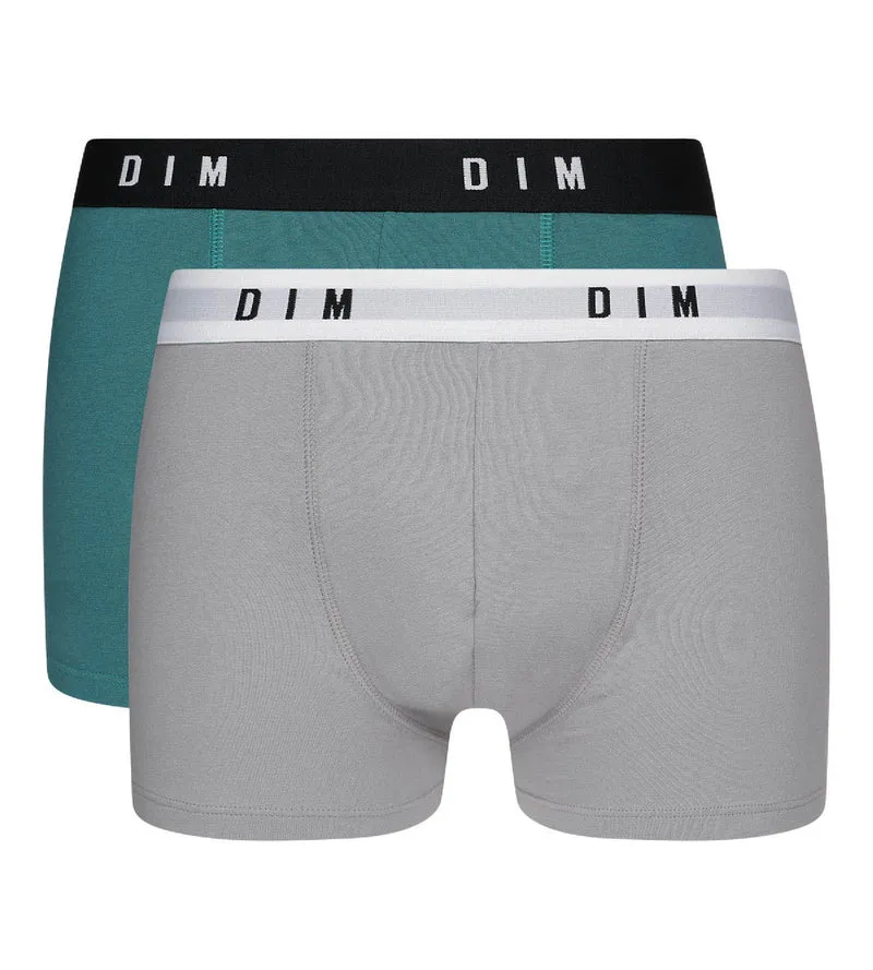 Lot de 2 boxers homme coton stretch Gris Acier Vert Émeraude Dim Originals