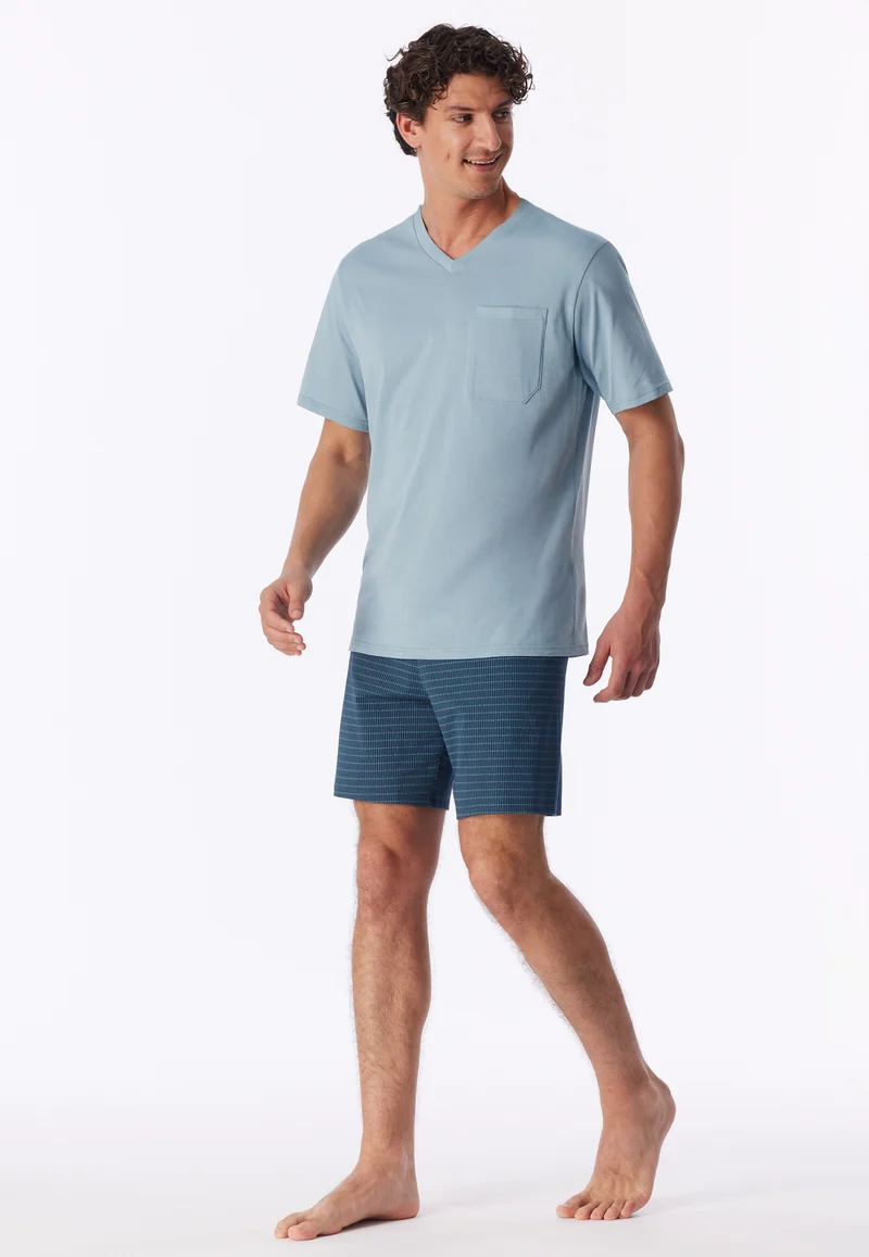 Schlafanzug kurz Blau gestreift - Comfort Essentials