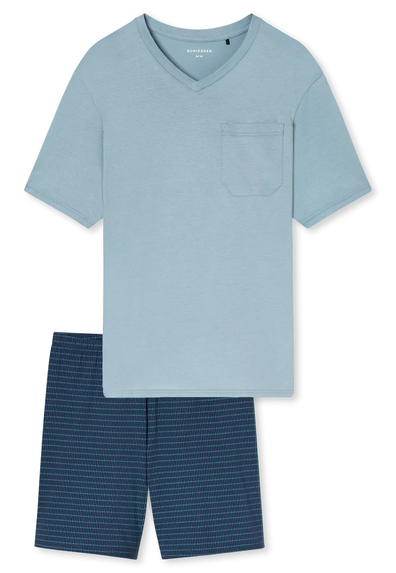 Schlafanzug kurz Blau gestreift - Comfort Essentials