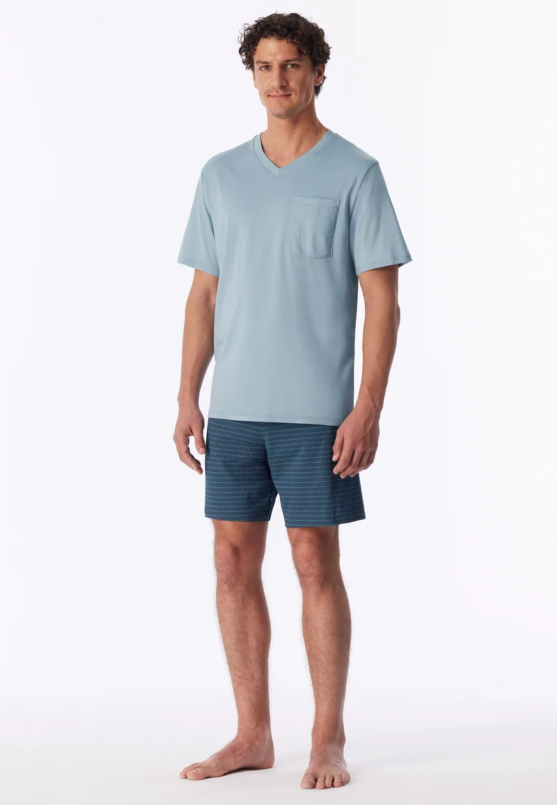 Schlafanzug kurz Blau gestreift - Comfort Essentials