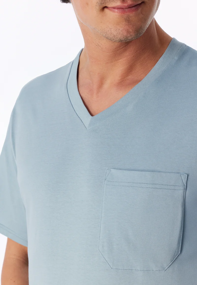 Schlafanzug kurz Blau gestreift - Comfort Essentials