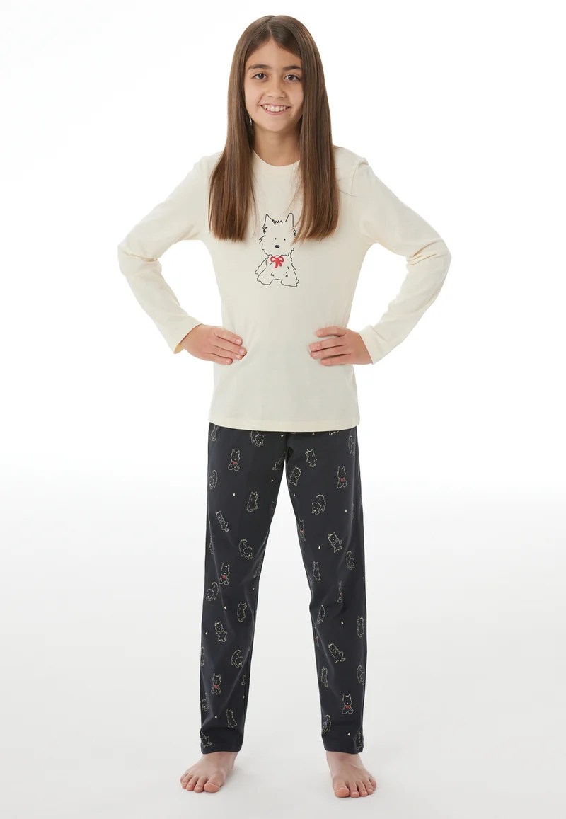 Schlafanzug Weiss/Dunkelblau gemustert - Nightwear
