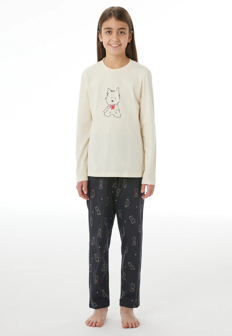Schlafanzug Weiss/Dunkelblau gemustert - Nightwear