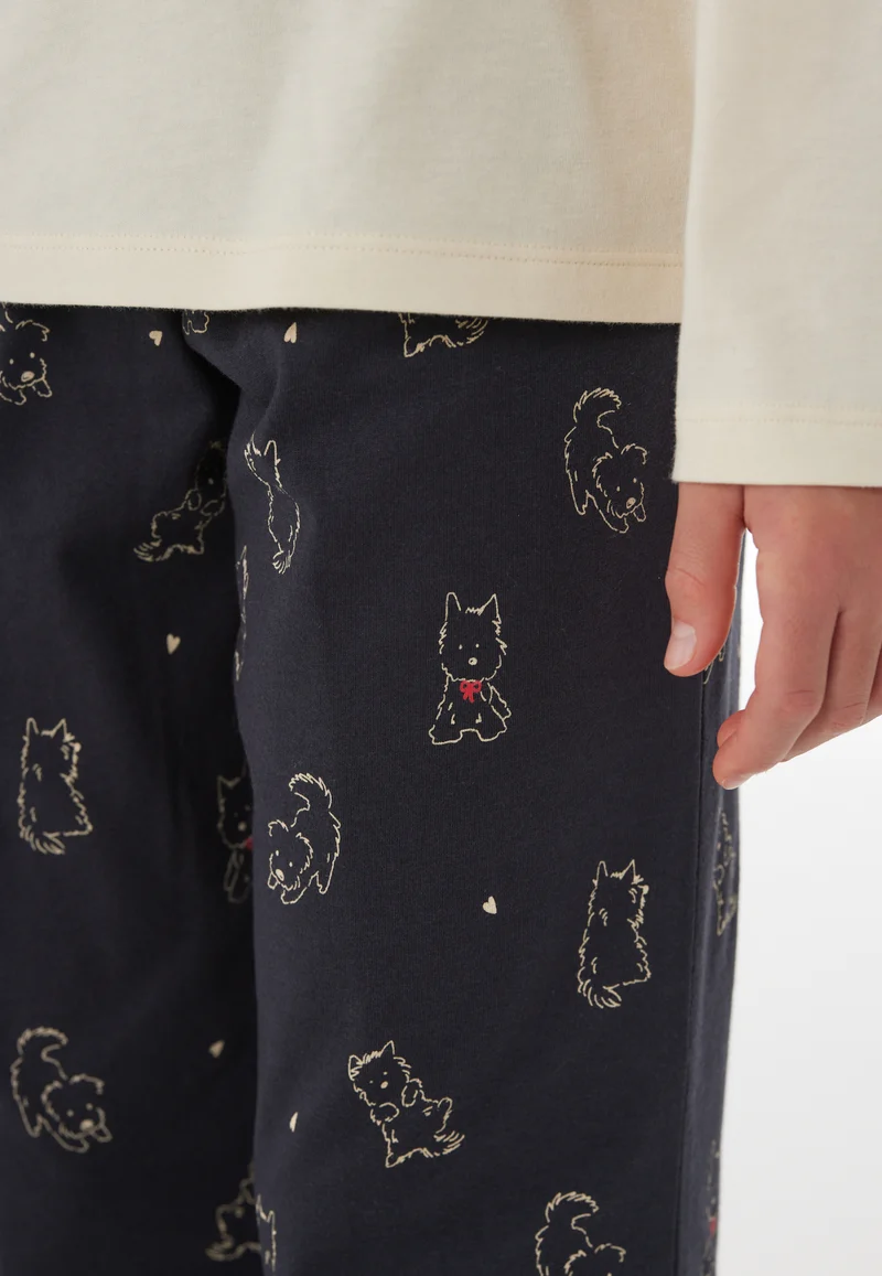 Schlafanzug Weiss/Dunkelblau gemustert - Nightwear