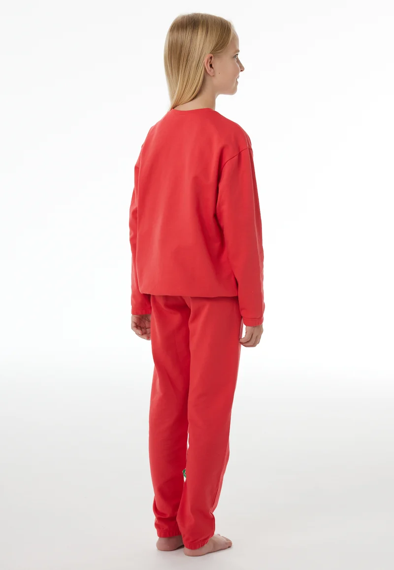 Schlafanzug lang mit Bündchen Rot - Nightwear