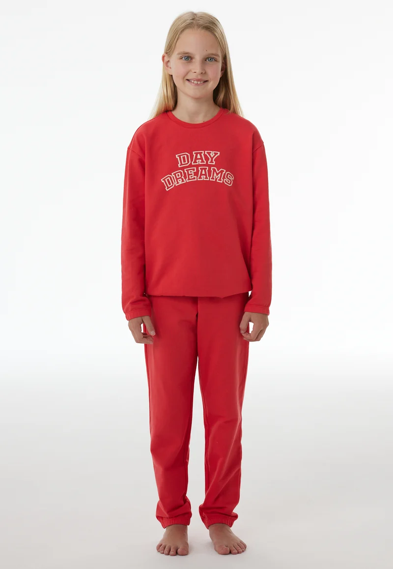 Schlafanzug lang mit Bündchen Rot - Nightwear