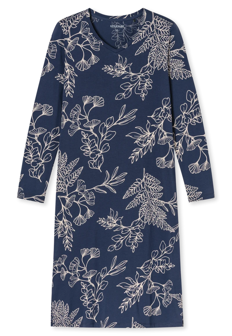 Nachthemd langarm Dunkelblau/Beige gemustert - Comfort Essential