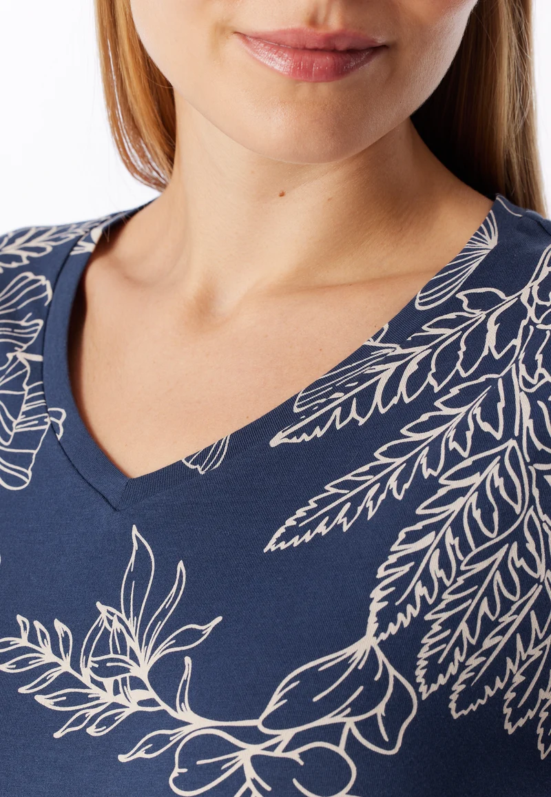Nachthemd langarm Dunkelblau/Beige gemustert - Comfort Essential