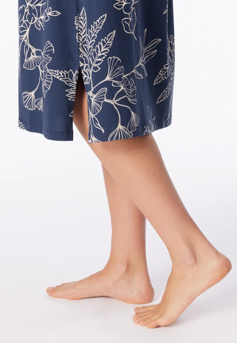 Nachthemd langarm Dunkelblau/Beige gemustert - Comfort Essential