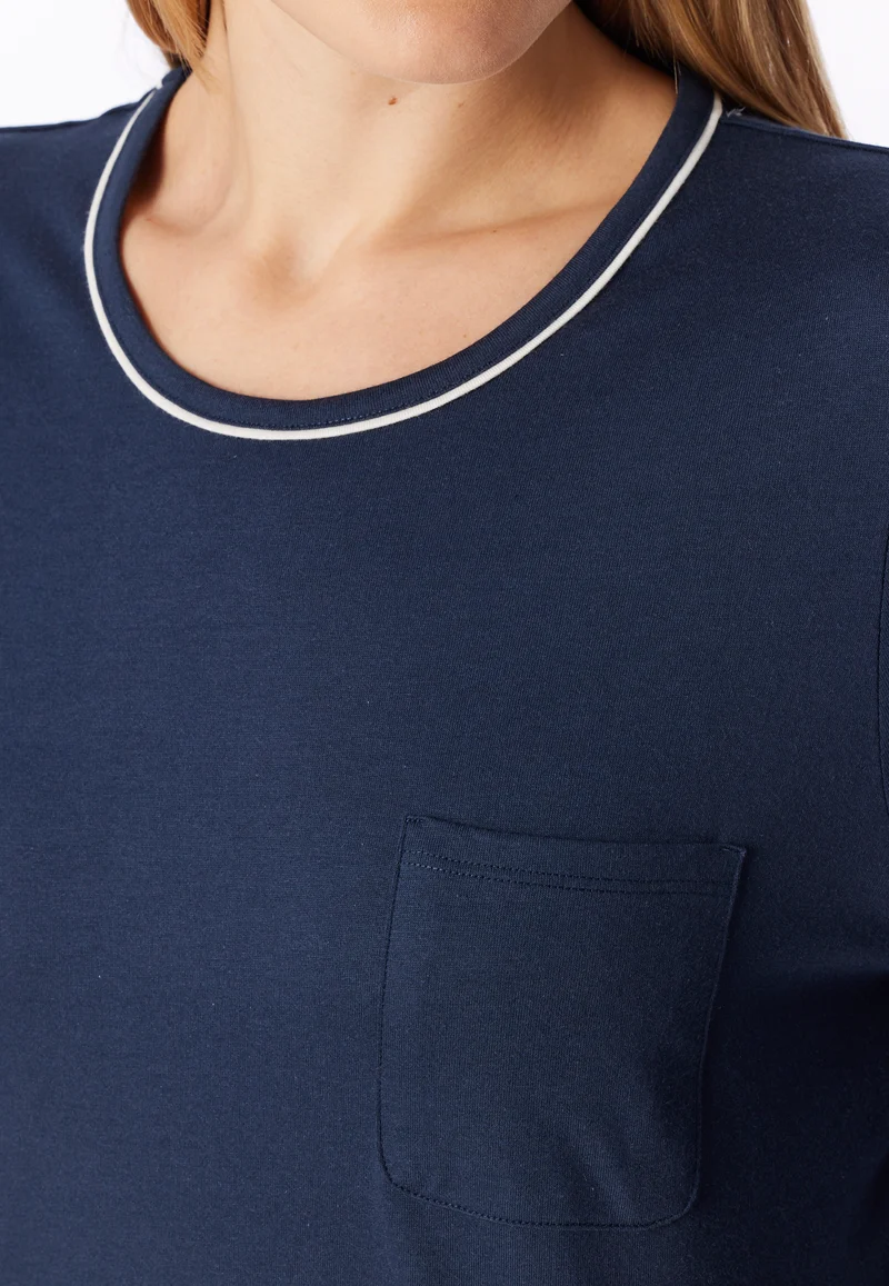 Schlafanzug mit Bündchen Dunkelblau/Beige gemustert - Comfort Essential