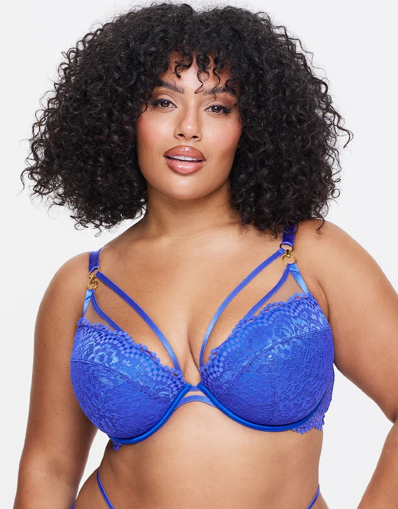 Ann Summers Lovers Lace Padded Plunge Bra Cobalt Blue