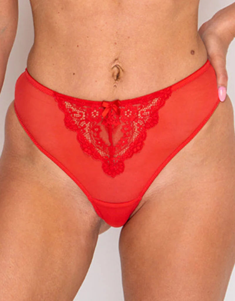 Ivory Rose High Waist Thong Red
