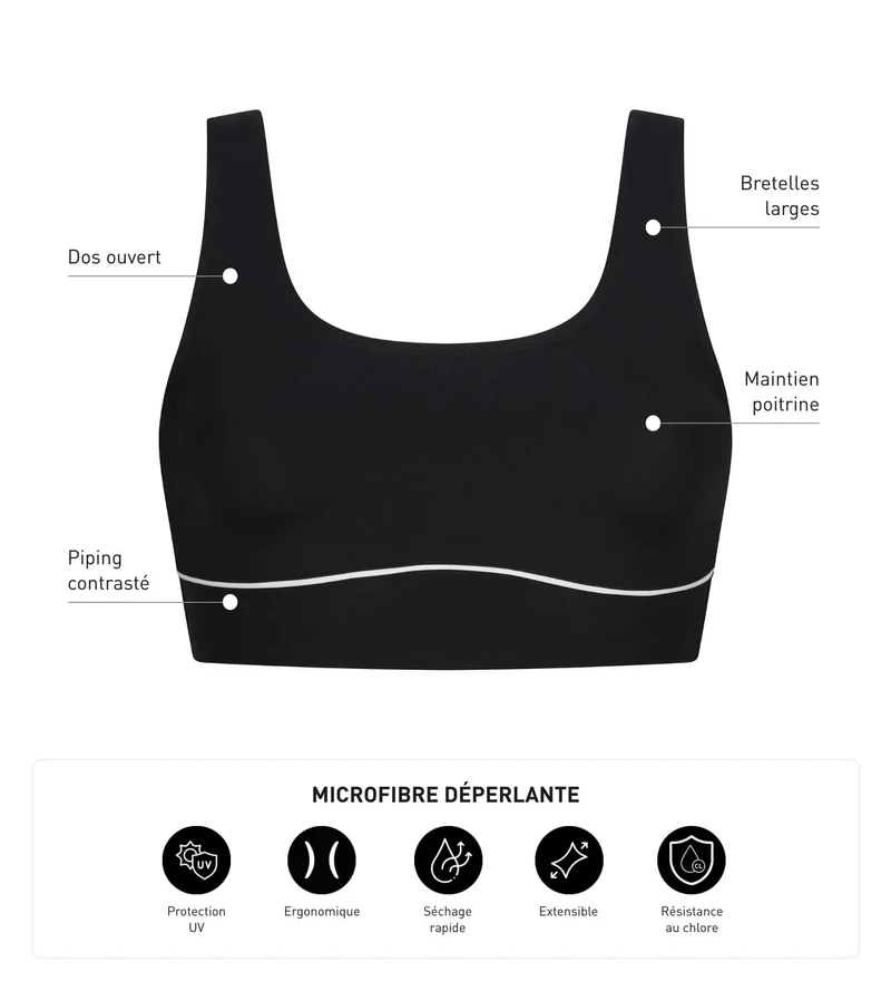 Haut de maillot de bain femme en microfibre Noire Dim Move