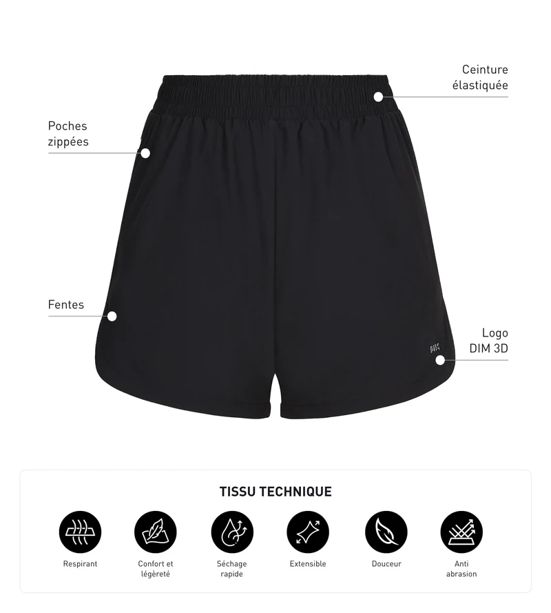 Short de sport femme en viscose noire Dim Move