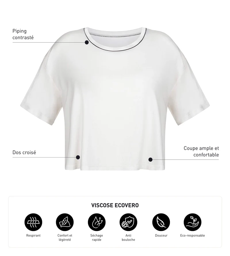 T-shirt de sport femme avec dos ouvert en viscose Écrue Dim Move