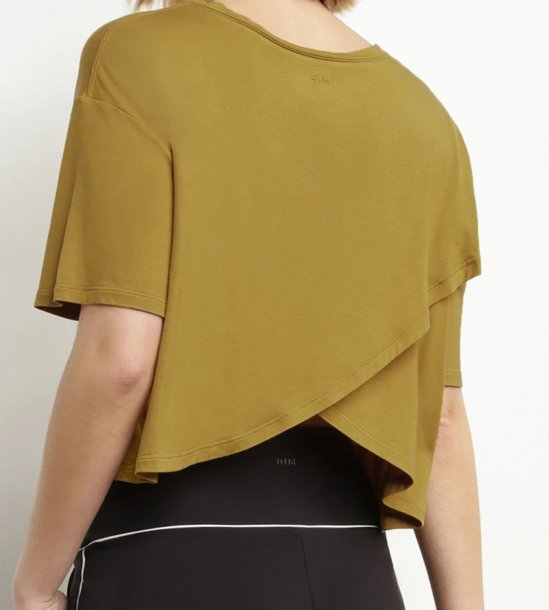 T-shirt de sport femme en viscose vert olive avec dos ouvert Dim Move