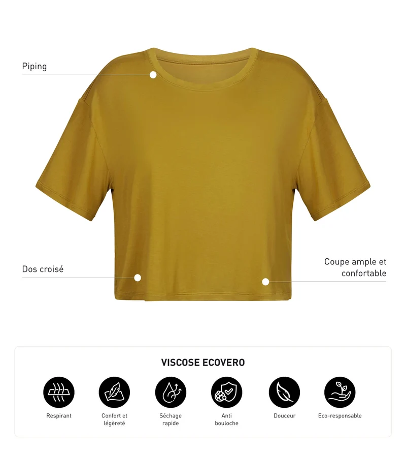 T-shirt de sport femme en viscose vert olive avec dos ouvert Dim Move