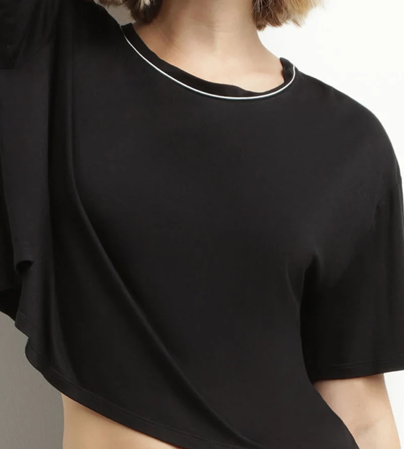 T-shirt de sport femme en viscose noire avec dos ouvert Dim Move