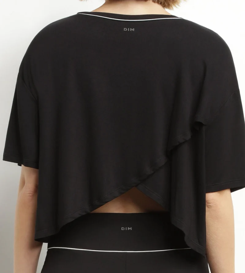 T-shirt de sport femme en viscose noire avec dos ouvert Dim Move
