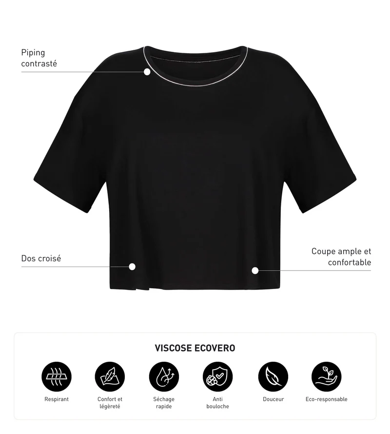 T-shirt de sport femme en viscose noire avec dos ouvert Dim Move