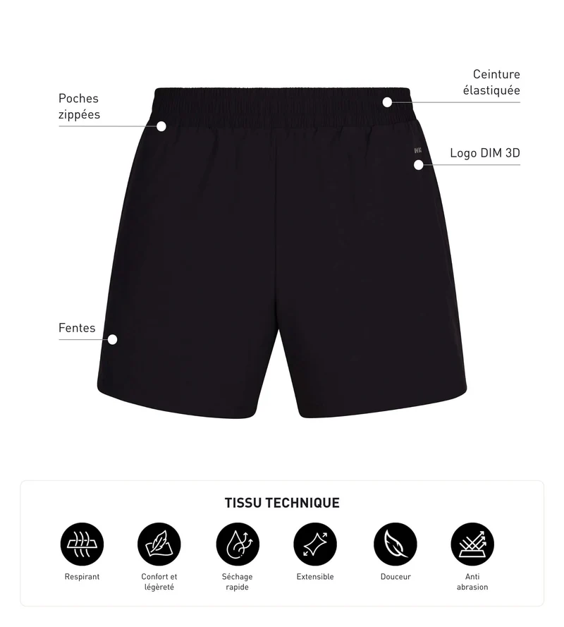 Short de sport homme en matière aérée Noir Dim Move