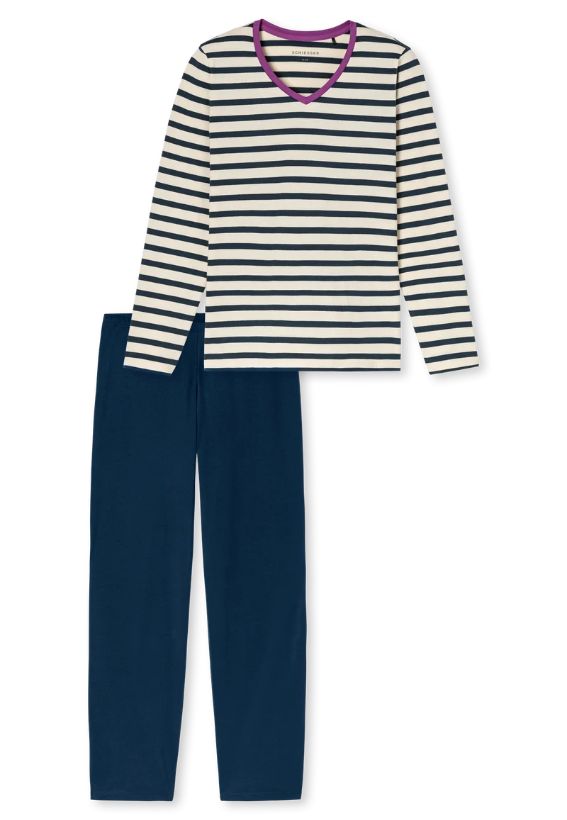 Schlafanzug Dunkelblau/Weiss gestreift - Casual Essentials