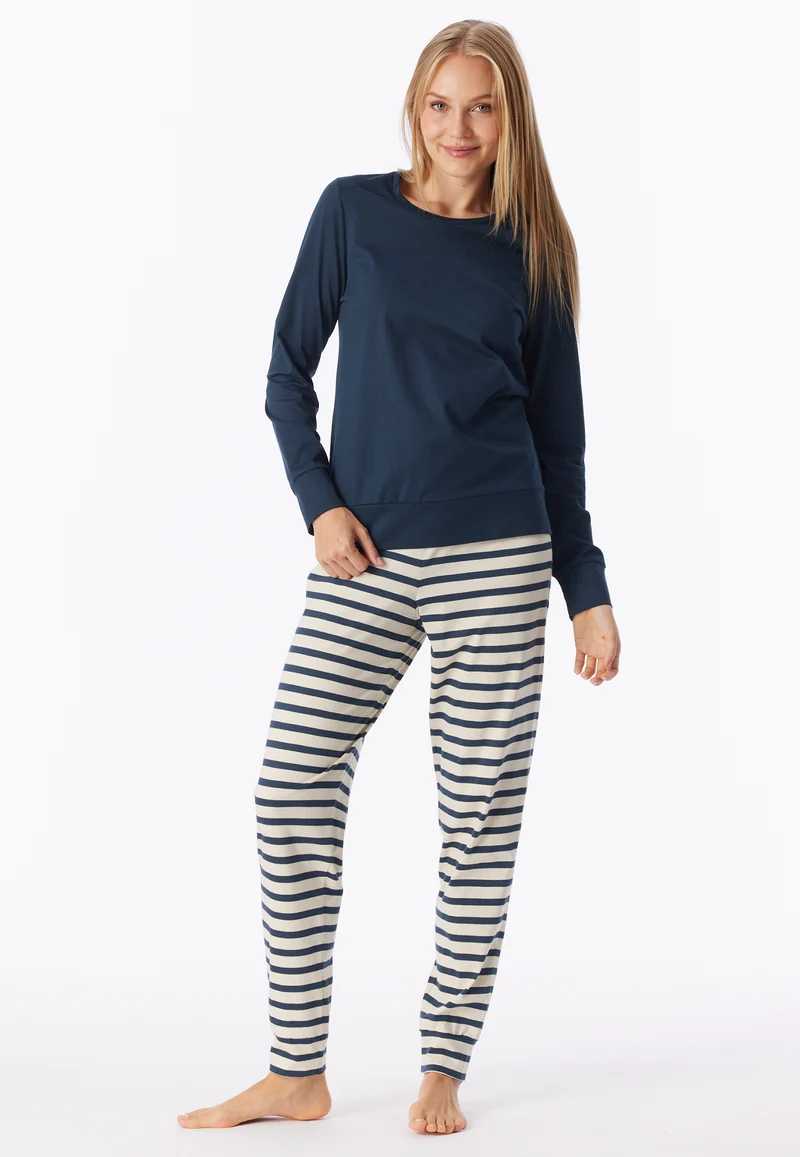Schlafanzug mit Bündchen Dunkelblau/Weiss gestreift - Casual Essentials