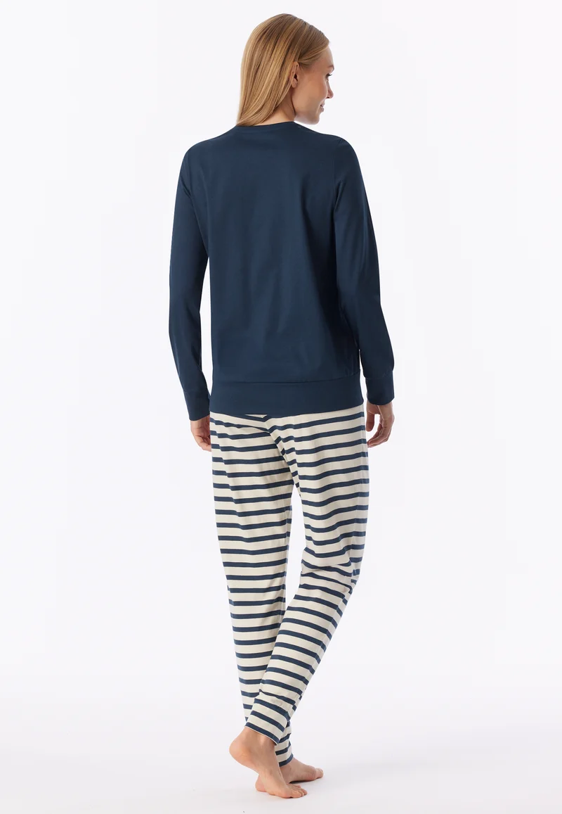 Schlafanzug mit Bündchen Dunkelblau/Weiss gestreift - Casual Essentials