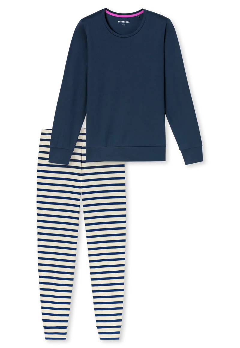 Schlafanzug mit Bündchen Dunkelblau/Weiss gestreift - Casual Essentials