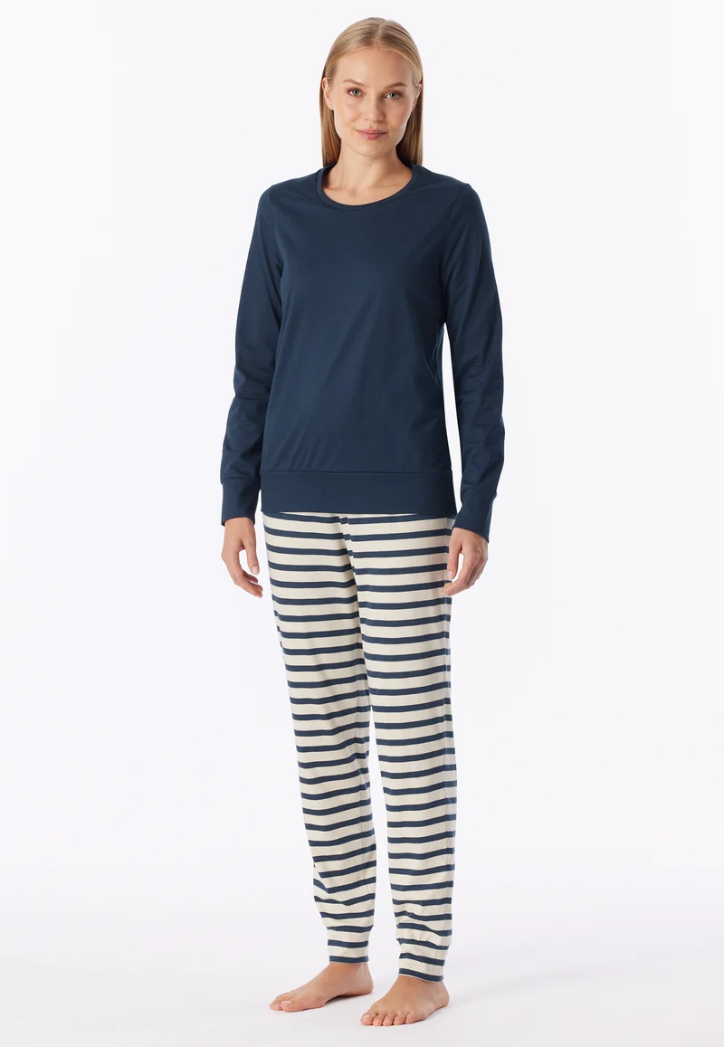 Schlafanzug mit Bündchen Dunkelblau/Weiss gestreift - Casual Essentials