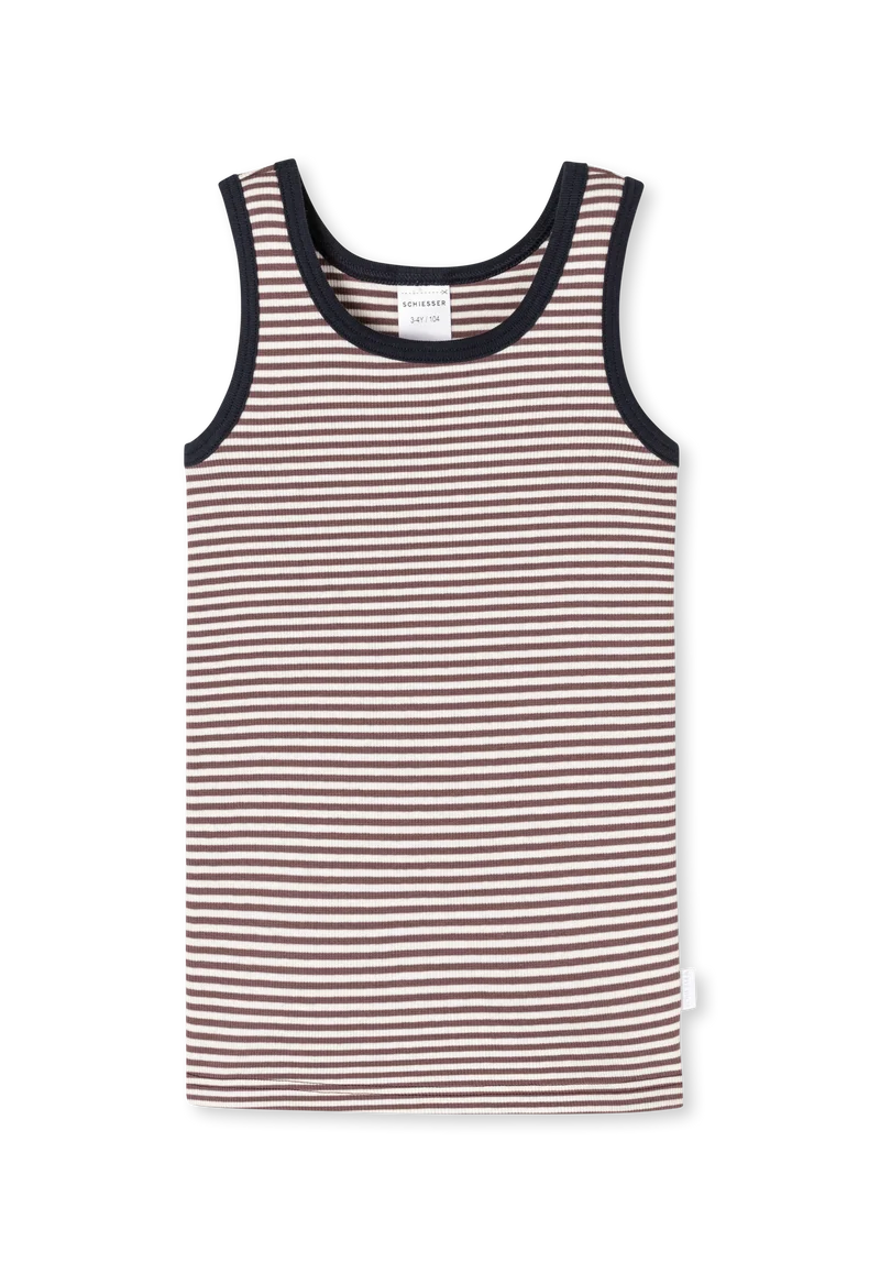Unterhemd Doppelripp Braun/Weiss gestreift - Double Rib