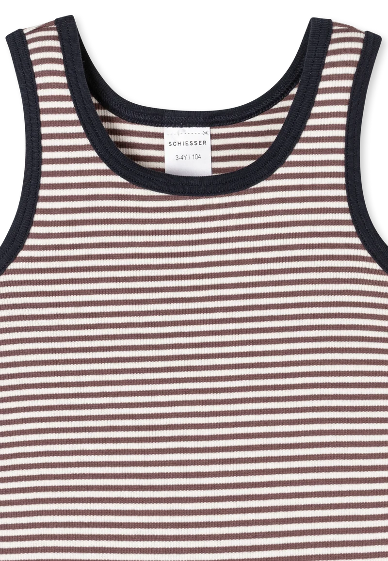 Unterhemd Doppelripp Braun/Weiss gestreift - Double Rib