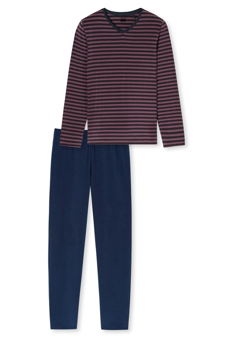 Schlafanzug Dunkelblau/Bordeaux gestreift - Long Life Soft