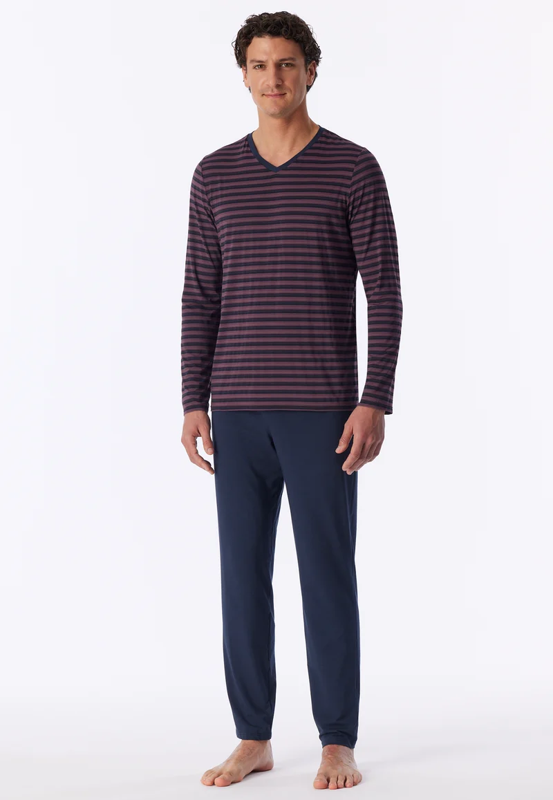 Schlafanzug Dunkelblau/Bordeaux gestreift - Long Life Soft